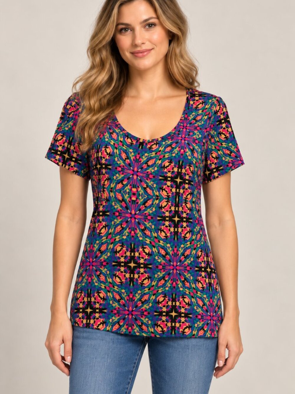 LuLaRoe XS Multicolor Kaleidoscope Geometric Tunic Top Short Sleeve